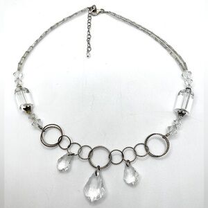 VTG Art Deco Sterling & Chandelier Crystal Dangle Accent Necklace Approx 18”